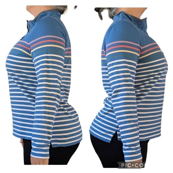 L.L. BEAN Coastal Stripes 1/4 Button Long Sleeve Rugby Pullover Sweatshirt Sz L - Picture 5 of 7